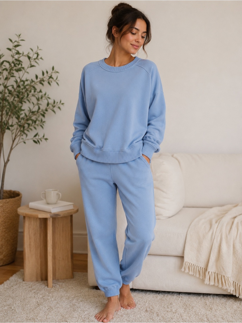 Aerie Light Blue Crewneck Sweatshirt Cotton Blend XS
